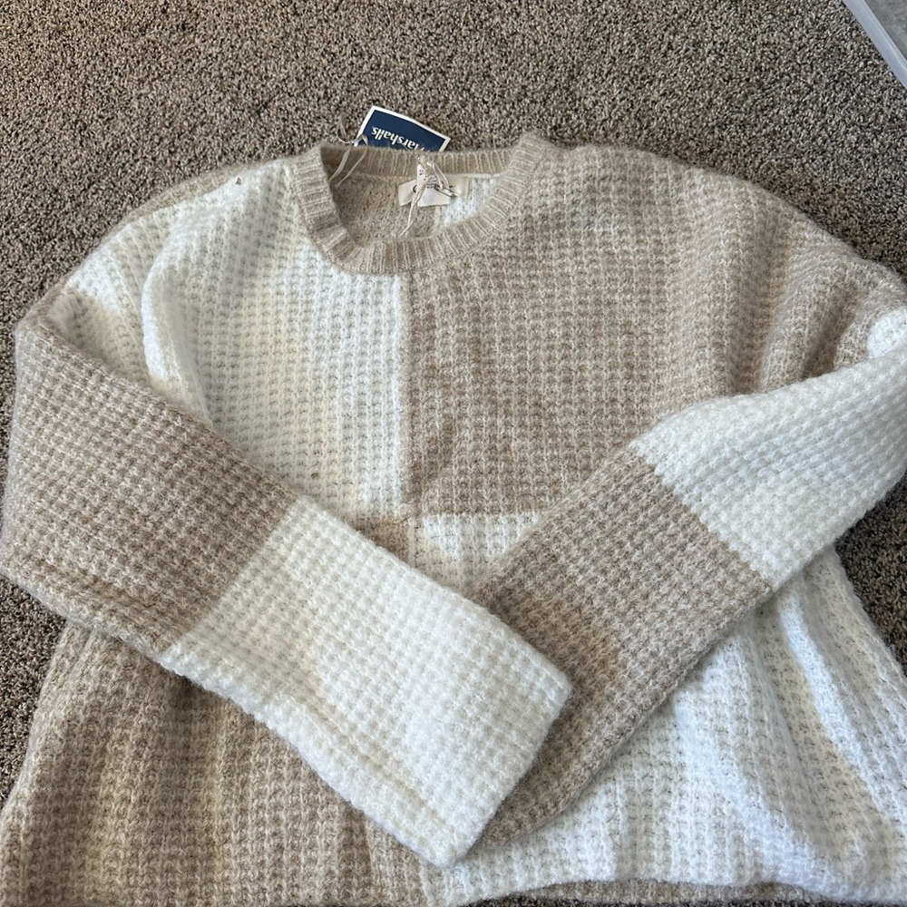 Marshalls Cream and Tan Waffle Knit Sweater